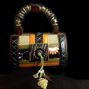 Mary Frances Novelty Collection Beaded Bag Wood Leather Silk Metal Seashell Purs